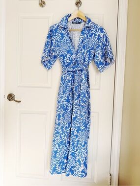 Zara Blue and White Floral Midi Dress